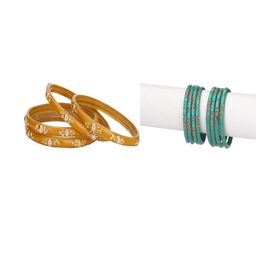 Somil Elegant Combo Glass Bangle Set | Handmade Traditional Chudi For Women | Perfect For Daily & Occasion Use, Combo of 2 Set, Yellow, Multicolor-image-71