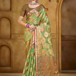 SANGAM PRINTS Woven Design Zari Organza Designer Tussar Saree-image-88