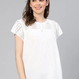 Oxolloxo White Cotton Self Design Top-picture-1