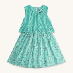Pantaloons Junior Mint Green Cotton Self Pattern Dress-image-95