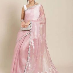 Tikhi Imli Pink Plain Saree With Unstitched Blouse-picture-42