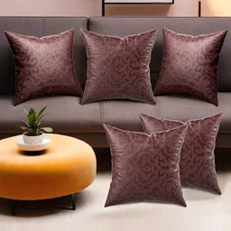 RUBOXA Brown Set of 5 Abstract Velvet Square Cushion Covers-image-62