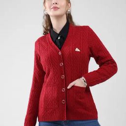 Monte Carlo Red Blend Wool Woven Design Cardigan-image-55