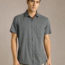 Louis Philippe Navy Cotton Slim Fit Printed Shirt-picture-16
