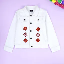 Kiddopanti Kids White Denim Lace Regular Fit Denim Jacket-picture-5
