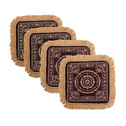 Kuber Industries Purple & Brown 4 Pieces Floral Printed Velvet Pooja Mats-image-27