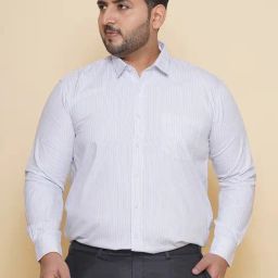 John Pride White Regular Fit Striped Plus Size Shirt-image-41