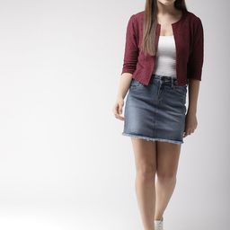 Style Quotient Maroon Self Design Open Front Shrug image 5