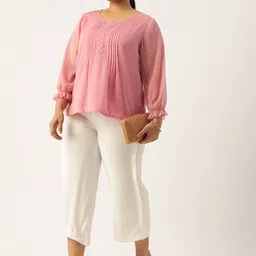 Antheaa Curve Plus Size Self Design Pleated Chiffon A-Line Top image 5