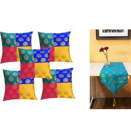 Pinkparrot 12x70 inch jacquard silk table runner and 5 pcs 16x16 inch cushion covers-image-54