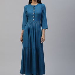 Cottinfab Blue Solid Tiered Maxi Dress-image-1