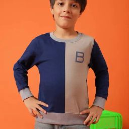 Tales & Stories Kids Navy & Beige Cotton Color Block Full Sleeves Sweatshirt-image-76