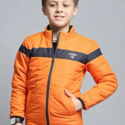 Monte Carlo Boys Printed Orange Mock Neck Full Sleeve Jacket-image-19