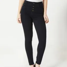 Miss Chase Black Skinny Fit Raw Denim High Rise Jeans-image-13