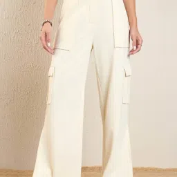 Magre Beige Regular Fit Cargo High Rise Pants-picture-1