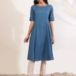 Aurelia Blue Pure Cotton Embroidered Kurta-image-76