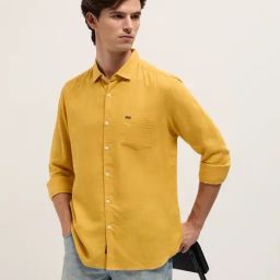 The Bear House Yellow Lyocell Blend Solid Shirt-picture-22