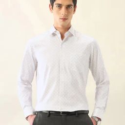 Arrow Pink Cotton Regular fit Geometric Formal Shirt-image-28