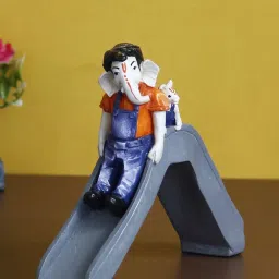 eCraftIndia Lord Ganesha Enjoying Slide with Mushak Colorful Handcrafted Decorative Figurine image 1