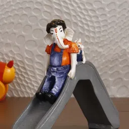 eCraftIndia Lord Ganesha Enjoying Slide with Mushak Colorful Handcrafted Decorative Figurine image 2