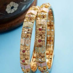 Karatcart Gold Plated Multi Color Meena Floral Bangles for Women Set of 2-5