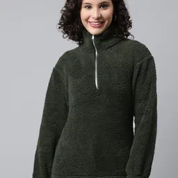 Popnetic Women Green Faux Fur Sweatshirt-picture-15