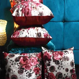 SWA PEACHES DESIGN STUDIOS Pink & White 5 Pieces Floral Square Cushion Covers-picture-19