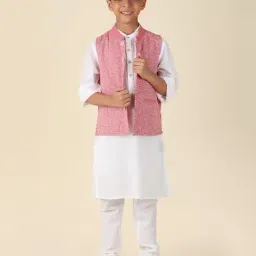 Fabindia Kids White & Pink Cotton Embroidered Full Sleeves Kurta Set-picture-22