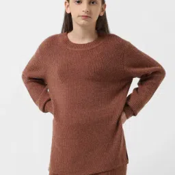 VERO MODA GIRL Brown Solid Full Sleeves Sweater-image-70