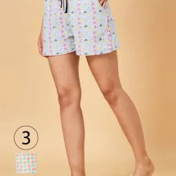 YU by Pantaloons Green & Grey Cotton Printed Shorts - Pack Of 3-image-64