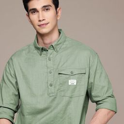 WROGN Button-Down Collar Drop-Shoulder Sleeves Oversized Pure Cotton Casual Shirt-image-39