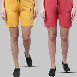 Vimal Jonney Yellow & Pink Cotton Sports Shorts - Pack of 2-image-50