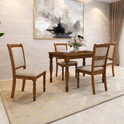Durian Franceska Brown & Beige Solid Wood 4 Seater Dining Table Set-15