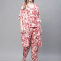 TAG 7 White & Red Printed Top & Pant With Shrug Set-picture-8