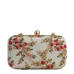 Gaurapakhi White Embroidered Minaudiere Clutch-picture-32
