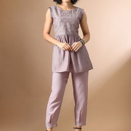 Sangria Embroidered Top With Trousers Co-Ords-1