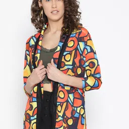 EROTISSCH Women Red & Blue Printed Open Front Jacket with Satin Finish-12