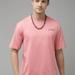 Kryptic Pink Cotton Loose Fit Printed Oversized Drop Shoulder T-Shirt-image-12
