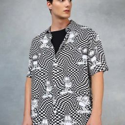 Bewakoof X Official Universal Merchandise White & Black Relaxed Fit Printed Oversized Shirt-picture-12