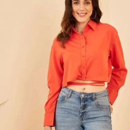 Rare Orange Regular Fit Shirt Style Crop Top-image-1