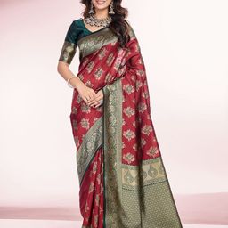 RICH & ROMAN Ethnic Motifs Zari Pure Silk Banarasi Saree-picture-46