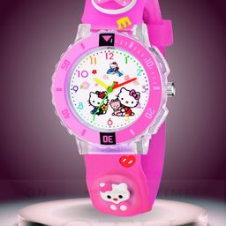 ON TIME OCTUS Girls Printed Dial & Straps Analogue Watch KD-117 PINK KITTY-51