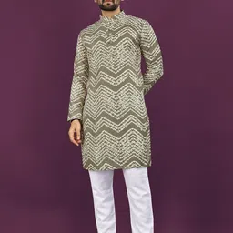 Leipzig Fashion Men Green Viscose Rayon Kurtas-picture-36