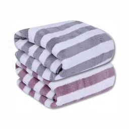 Fezora Grey & White 2 Pieces Striped Microfiber 400 GSM Super Absorbent Bath Towels-picture-14