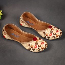 Tiny Bugs Ethnic Floral Embroidered Jutti - Beige-image-44