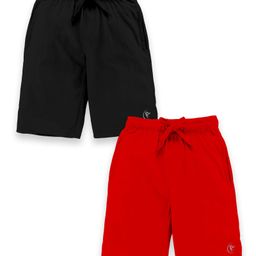 Kiddopanti Pack Of 2 Placement Printed Shorts - Red & Jet Black-image-28