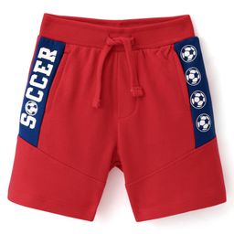 Babyhug Cotton Looper Knit Shorts Soccer Print - Red-image-12