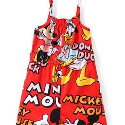 Babyhug Disney Cotton Knit Sleeveless Jumpsuit With Minnie Mouse Print - Red-image-24