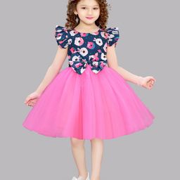 PinkChick Blended Frill Sleeves Donut Printed Party Wear Dress - Pink-image-87