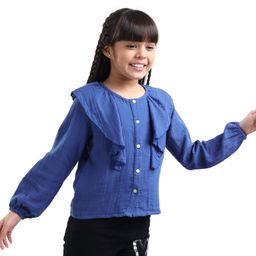 arias by lara dutta Arias Cotton Woven Full Sleeves Solid Colour Top with Frill Detailing - Navy Blue-picture-38